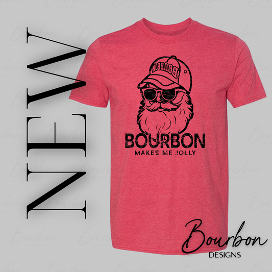 Santa Funny Christmas Shirt Bourbon Makes Me Jolly Santa Bourbon Whiskey Shirt